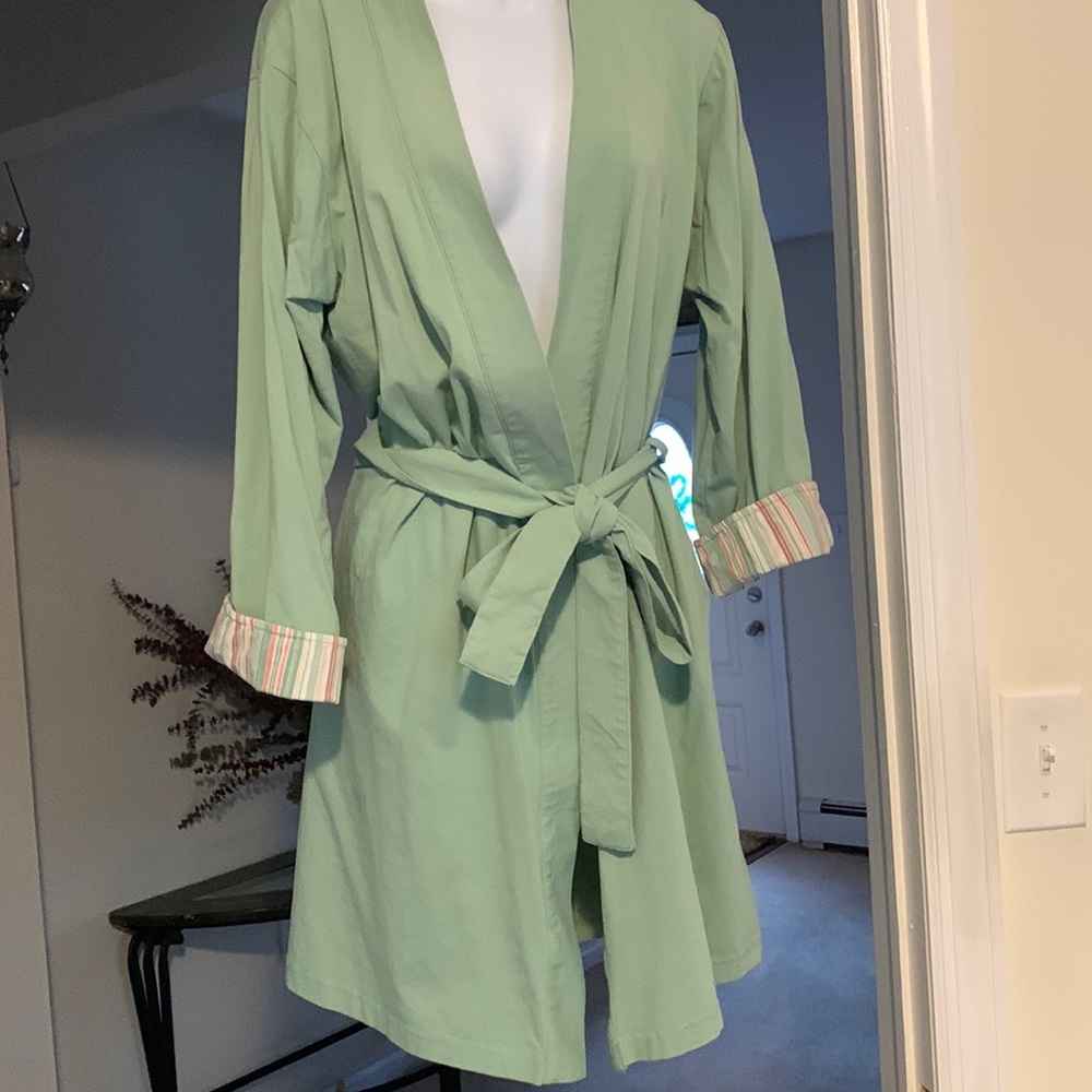Carol Hochman Soft Cotton Pastel Robe w/Striped Cuffs